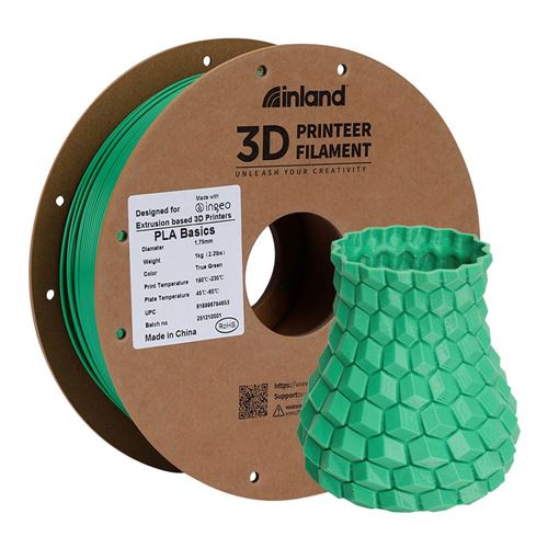 Inland Inland 1.75mm Basic PLA 3D Printer Filament 2.20 lbs. (1.00 kg) Spool - True Green